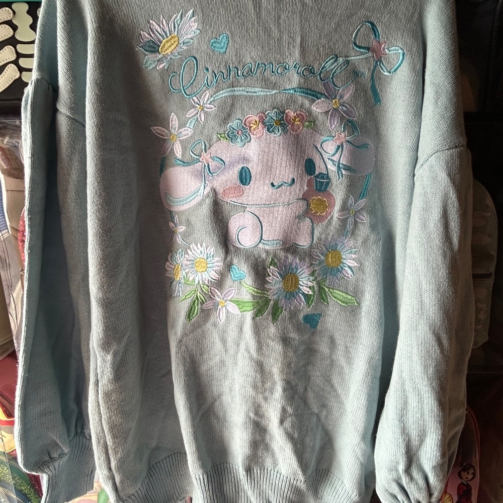 Sanrio Japan LA Cinnamoroll Floral Embroidered Cardigan Women Medium - Picture 8 of 11